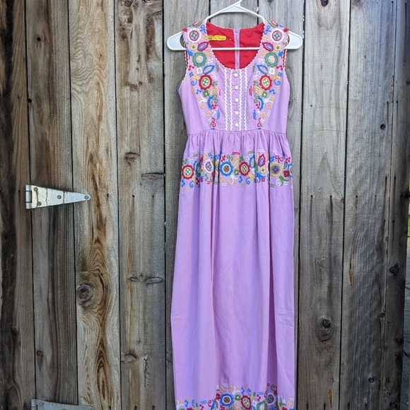vintage embroidered maxi dress Vintage Aqua Mexican Embroidered Maxi Dress main image 1